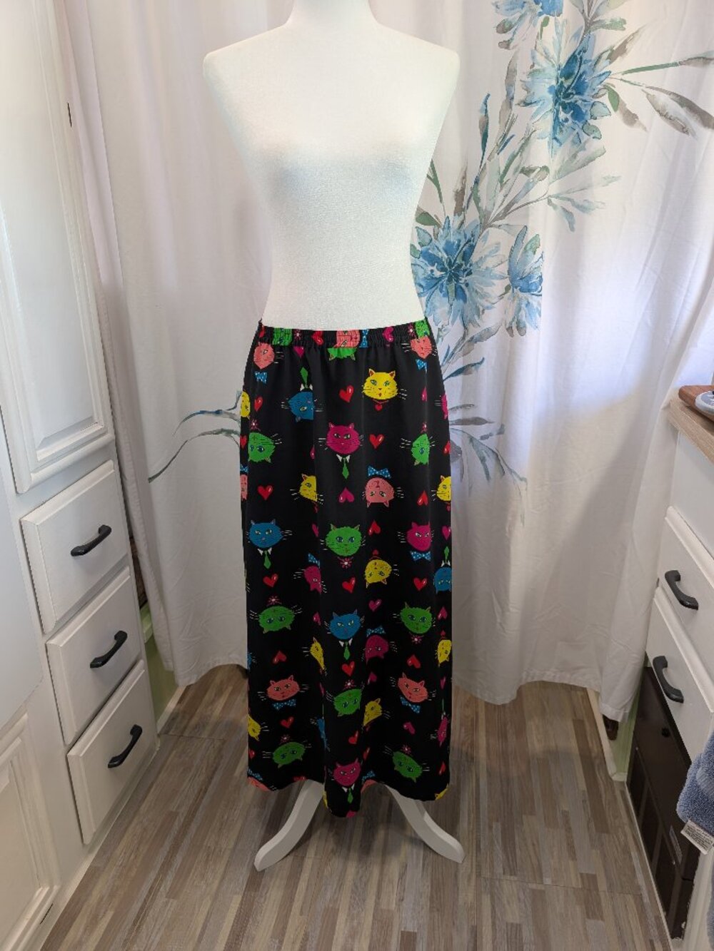 Vintage Bob Mackie Wearable Art Cat Maxi Skirt Colorful Novelty Print Size Small